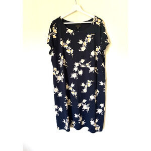 J. Jill Womens Dress 1X Blue Floral Short Sleeve Knee Aline